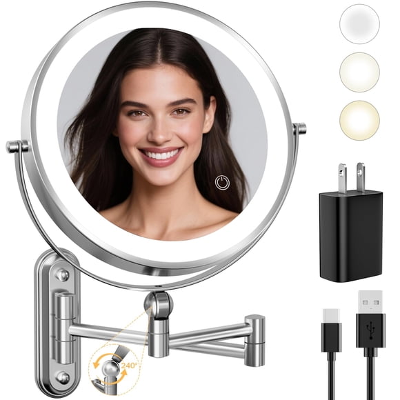 Espejo de tocador con luz LED Rocollos de 9" recargable 1X/30X