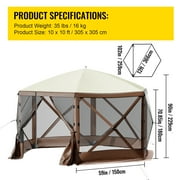 BENTISM 10x10 Camping Gazebo Tent, 6 Sided Pop-up Canopy Screen Tent for 8 Person Camping, Waterproof Screen Shelter with Portable Storage Bag, Ground Stakes, Mesh Windows