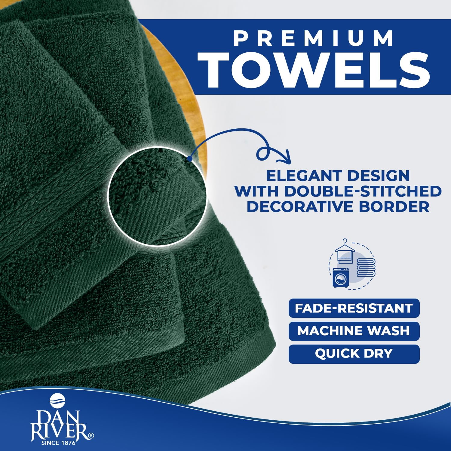 Dan River 8 Piece Towel Set Soft Quick Drying Cotton Bath Towel For Gym, Spa and Bathroom - Hunter green