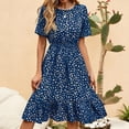 thumbnail image 4 of ClodeEU Women's Polka Dot Print A Line Midi Dress,Round Neck Short Sleeve High Waist Dress Blue,Women's Plus L, 4 of 6