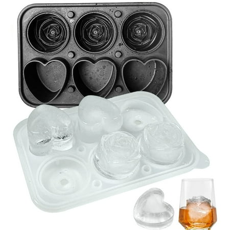 

Fnyko Rose & Heart Shape Ice Cube Mold Tray Silicone Ice Mold with Clear Funnel-type Lid 3 Heart & 3 Rose Shape Ice Ball Maker for Drinks Whiskey Cocktails