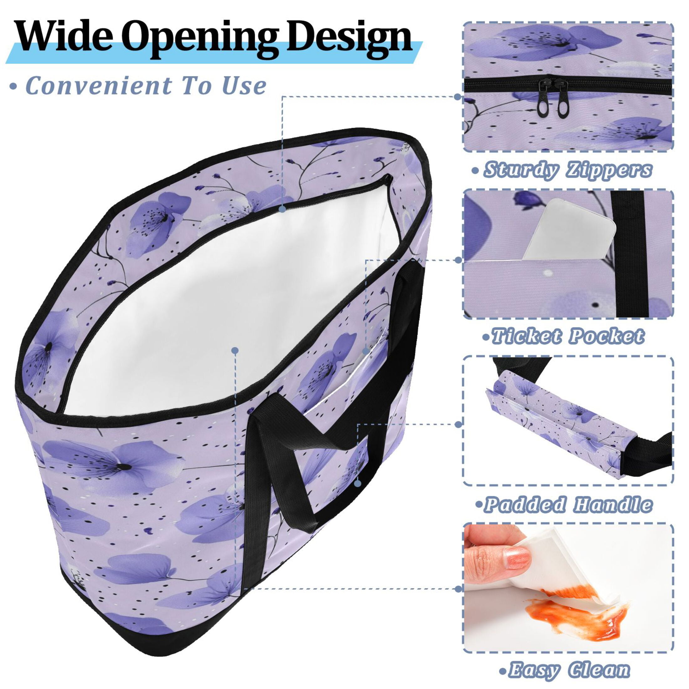 Large Hand-held Ice Pack Picnic Bag Insulation and Refrigeration Suitable for Shopping Picnics and Camping Colorful Blue Flower