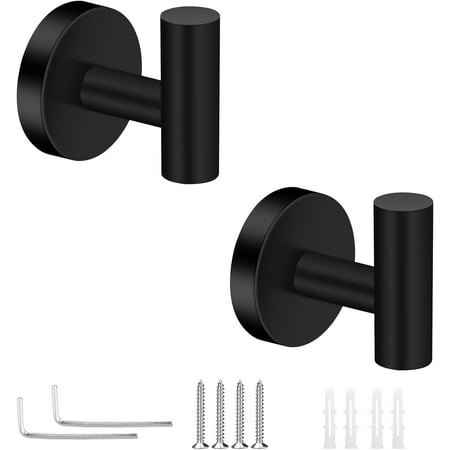 

2pcs Bathroom Matte Black Coat Hook SUS 304 Stainless Steel Single Towel/Robe Clothes Hook for Bath Kitchen Contemporary Hotel Style Wall Mounted
