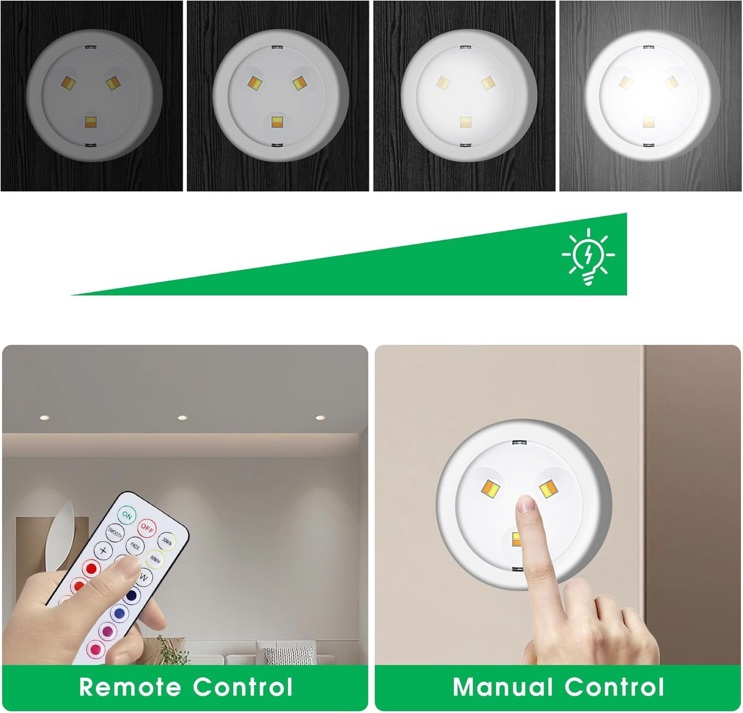 JJEAN-Puck Lights, 13 Colors Changeable LED Puck lightings Battery Powered Dimmable Under Cabinet Lights, Battery Powered Under Counter Lights with Wireless Remote Controls for Kitchen