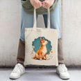 thumbnail image 2 of Vibrant Dog Illustration Tote Bag - Fluffy Orange Dog with Flowers on Teal Perfect for Shopping Travel & Parties, 2 of 4