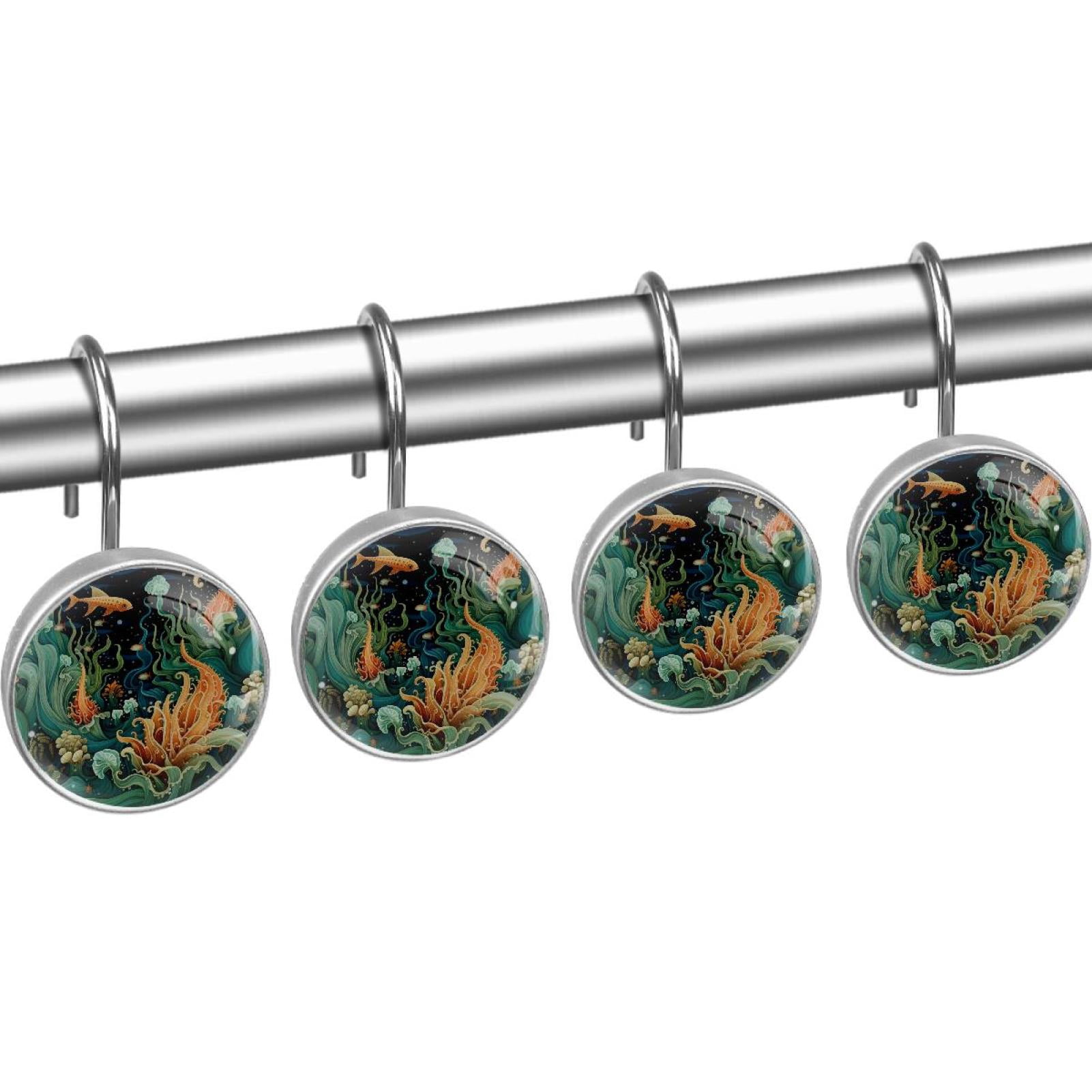 HemaKayy 12 Pcs Decorative Shower Curtain Hooks - Stainless Steel Rings for Bathroom Décor - Easy Glide & Secure Hold - Perfect Decoration for Bathroom Shower Rods - Ocean Sea Slug