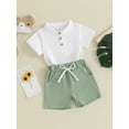 thumbnail image 3 of FEORJGP Toddler Boy Summer Clothes Infant Baby 0-3Y Short Sleeve T-Shirt Solid Color Henley Shirt Button Tops with Elastic Waist Shorts Newborn Loose Casual 2Pcs Daily Outfit, 3 of 9