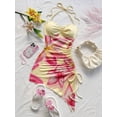 thumbnail image 6 of Pink Floral Print Halter Neck Bodycon Dress With Asymmetric Hem And Side Tie, 6 of 7