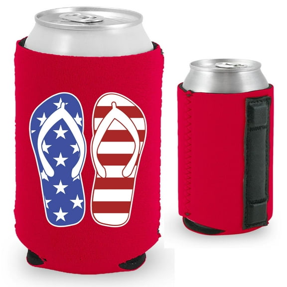 Flip Flop Stars and Stripes USA Magnetic Can Coolie (Red)