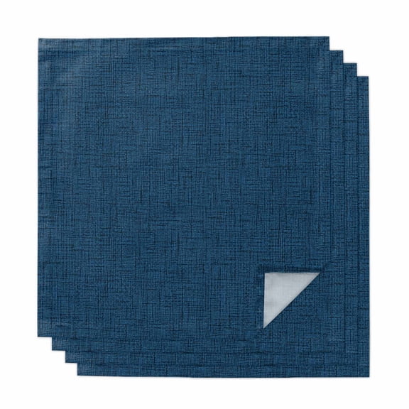 Cloth Napkins Set of 4 Indigo Linen Texture Cocktail Napkins Grain Solid Color Washable Reusable Soft Dinner Table Napkins for Dinner Party Banquet Hotel Holiday Everyday Use 20x20 Inch