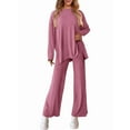 thumbnail image 5 of Women'S Two Piece Lounge Sets Matching Long Sleeve Shirts Wide Leg Pants Tracksuits Fall Clothes Pink S, 5 of 9