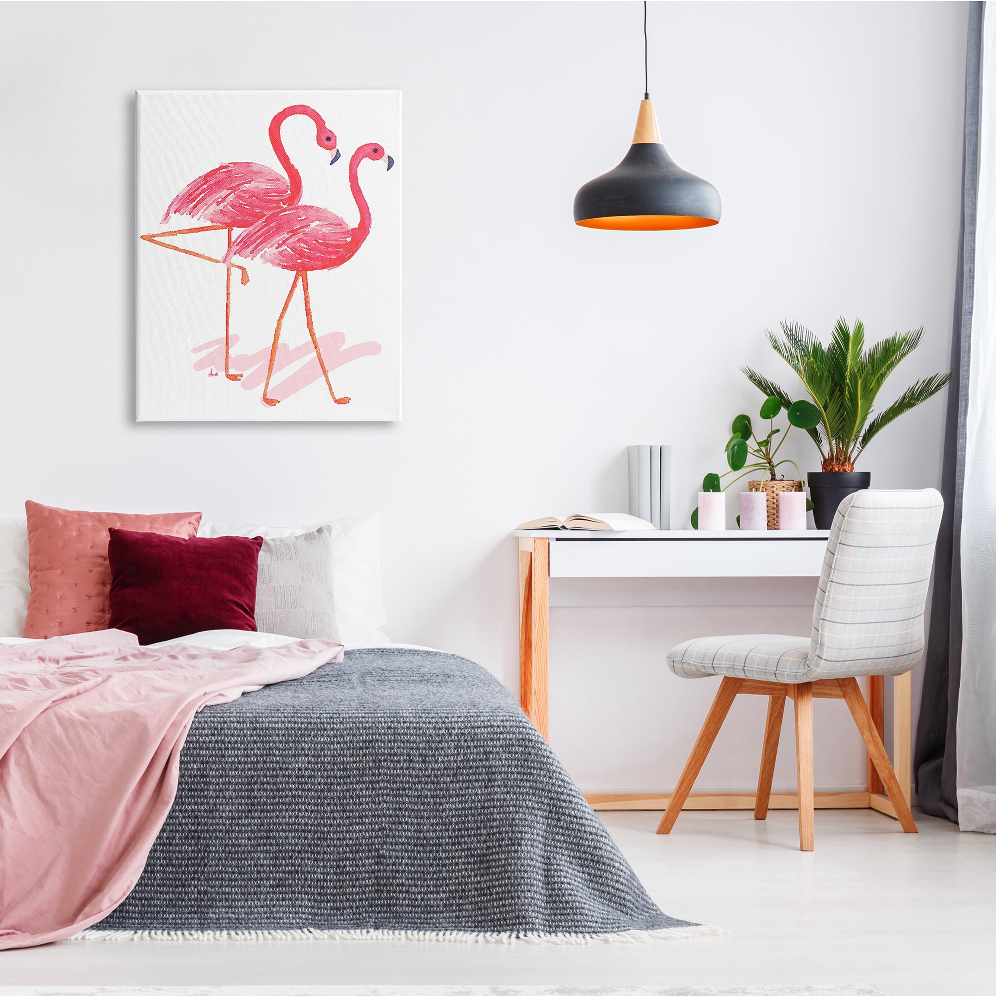 Stupell Industries Tropical Pink Flamingo Pair Bird Couple Minimal, 30 x 40, Design by Andi Metz