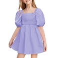 thumbnail image 1 of Vestido de verano Haloumoning para niñas, cuello cuadrado, color morado de 5 a 14 años, 1 of 6