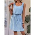 thumbnail image 4 of Women Hollow Out Textured Drawstring Mini Dress  Blue M, 4 of 5