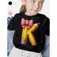 thumbnail image 1 of Pencil alphabet Back to School Girls Summer T-Shirt with Funny animal Sayings Youth Fit Short Sleeve Comfortable Cotton Tee for Daily School and Gift, 1 of 7
