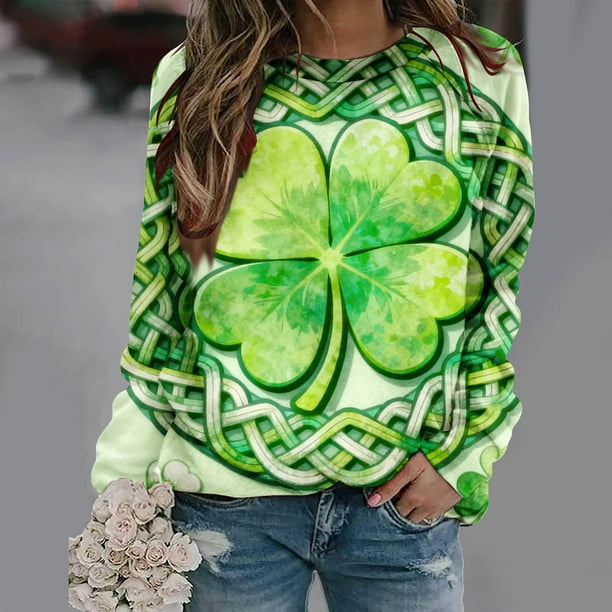 Uootdi Oversized St Patricks Day Sweatshirts for Women Irish Saint Pattys Shamrock Crewneck Long Sleeve Shirts Holiday Trendy Pullover Tops Gift