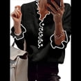 thumbnail image 2 of Suéter de Larga con Cuentas de Perlas para Mujer, Cuello en V, Ribete de Volantes, Jersey de Punto. Negro S, 2 of 7