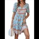 thumbnail image 2 of Vestido Informal de Verano para Mujer, Estilo Bohemio, con Escote en V, Corta, Estampado Floral, Estilo Babydoll, para Playa y Vacaciones. Azul M, 2 of 10