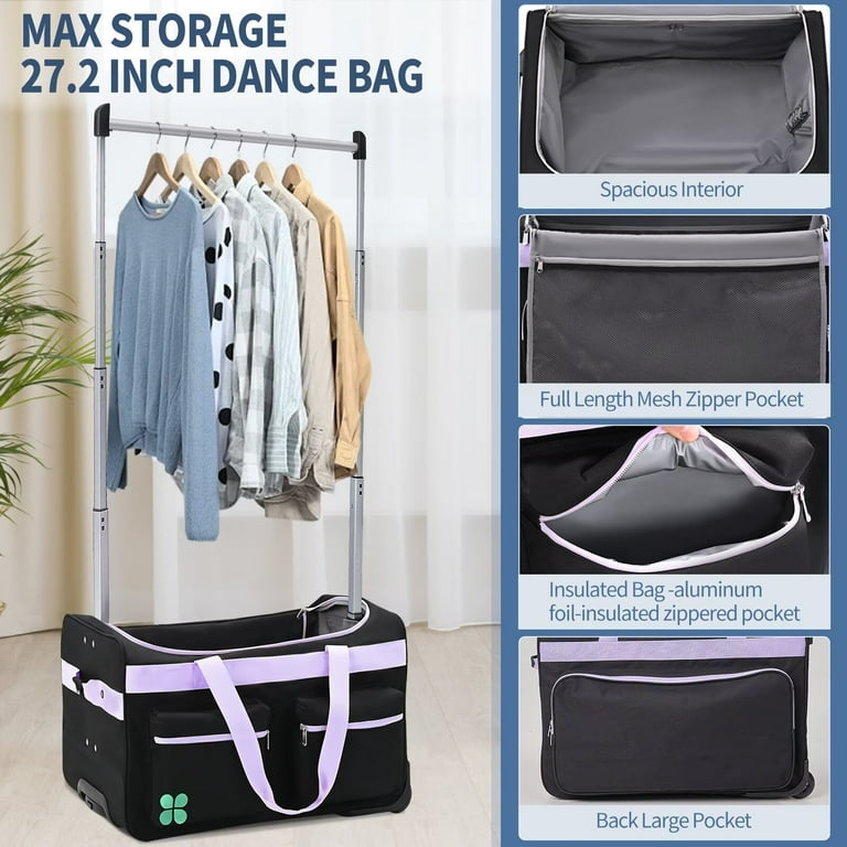 MOPHOTO 28 Rolling Dance Bag with Garment Rack Duffle Hanging Travel Carrier with Pockets Luggage for Clothes Purple Walmart