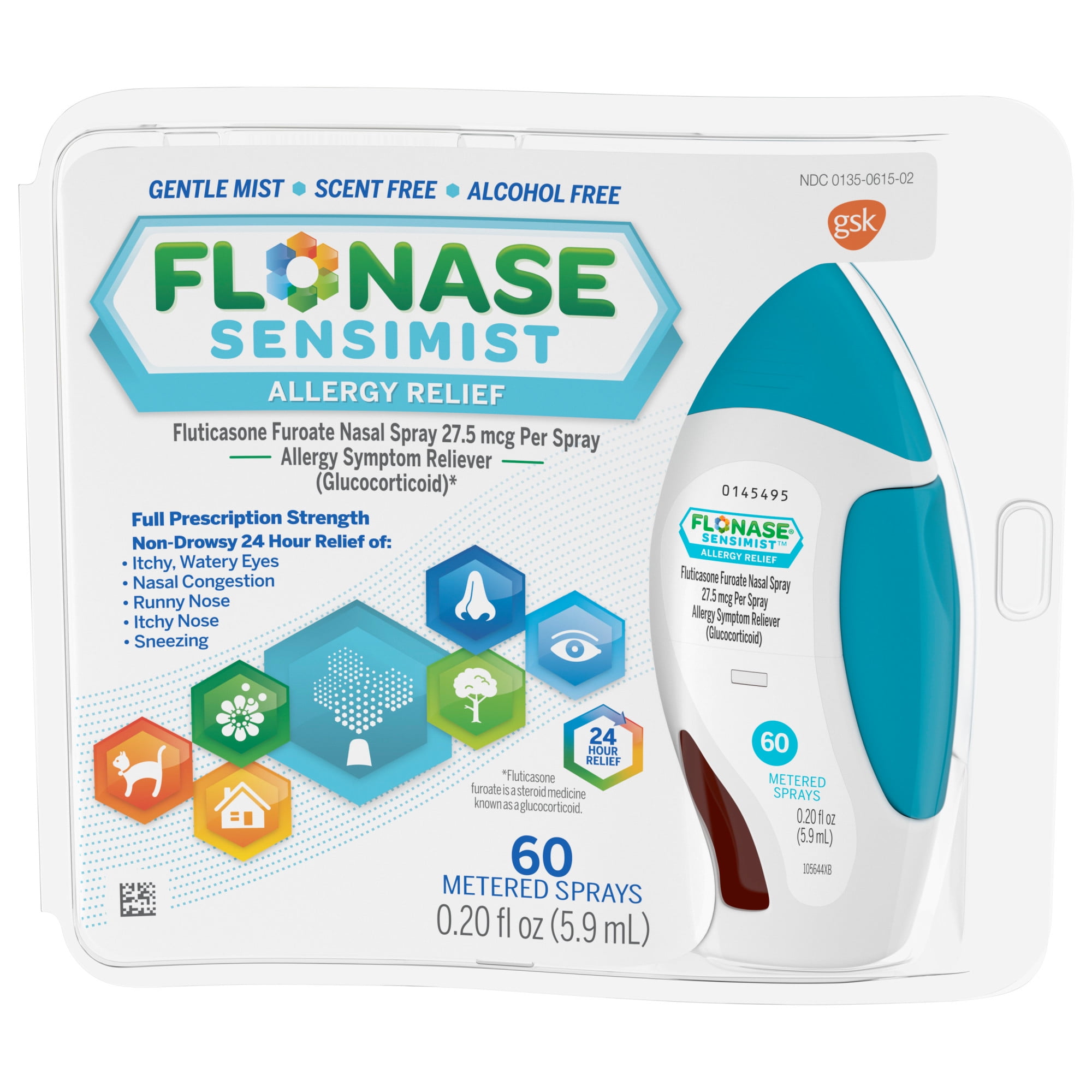 Flonase Sensimist Non Drowsy Allergy Relief Spray, Gentle Mist, 60