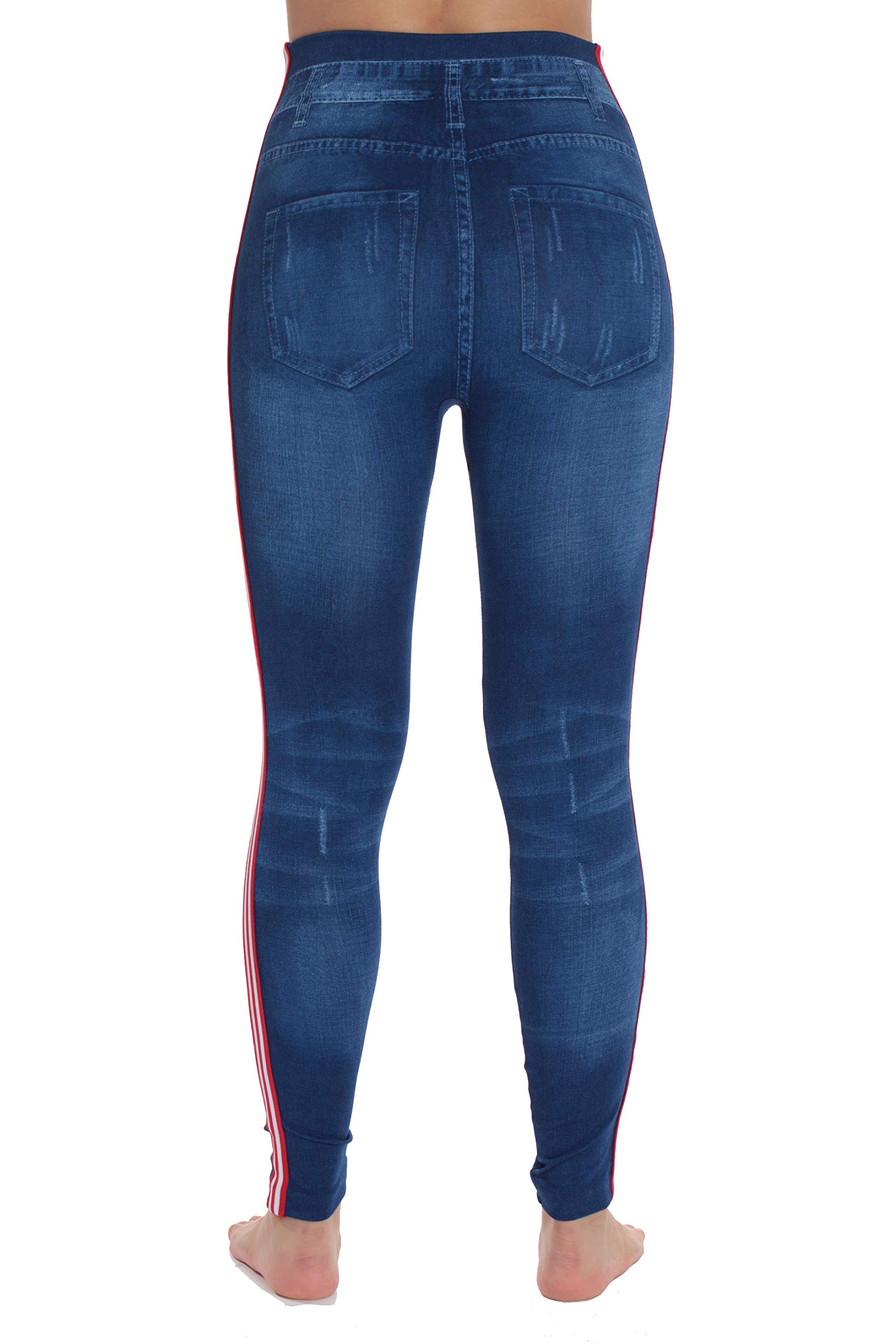 Just Love Women's Denim Wash Leggings - Stretchy and Comfortable Skinny Pants (Blue Striped, Small - Medium) - image 3 of 3