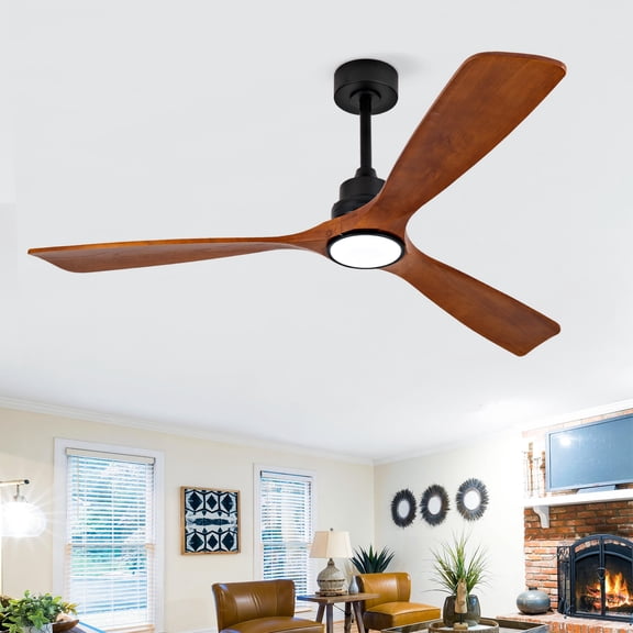 Eowynic 60 Inch Industrial Ceiling Fans with Lights, 3 Solid Wood Blades, Remote Control, DC Motor, Black