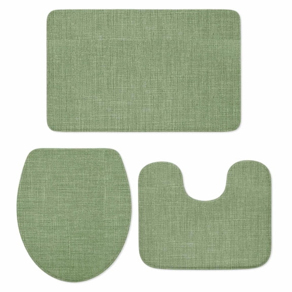 Sage Green Linen Bathroom Rugs Set Farmhouse Pure Color Country Farm Non Slip Absorbent Soft Bath Mats 3 Piece Set with Bathroom Rug, U-Shaped Floor Mat, Toilet Seat Cover Small Size
