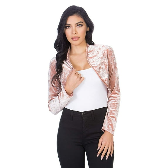 Fashion Secrets Women's Collarless Velvet Velour Bolero Shrug Cardigan (XX-Large, Dusty Pink)