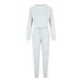thumbnail image 4 of IROINNID Sweatsuit For Women 2 Pieces Set Savings Round Neck Solid Color Pullover Cropped Navel Long-Sleeved Sweatshirts Casual Drawstring Trousers Suit Athletic Set,White, 4 of 9
