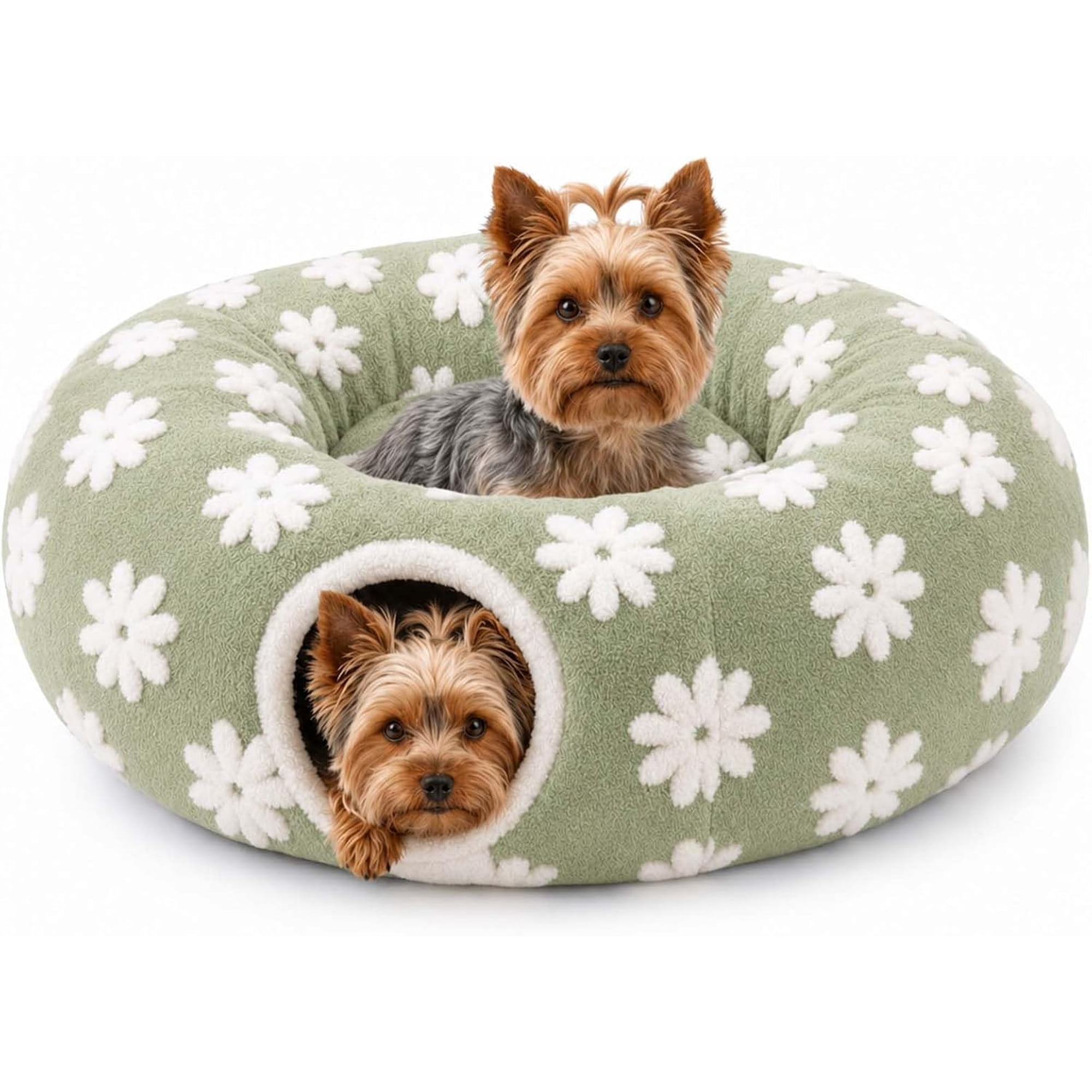 Yorkie Tunnel Bed Dog, Plush Fleece Burrow Cave for Small Breeds,Tunnel Bed for Yorkie, Pet Tunnel for Small Cats and Dogs, Cushioned Center Lounge for Nesting, Hiding and Snuggling