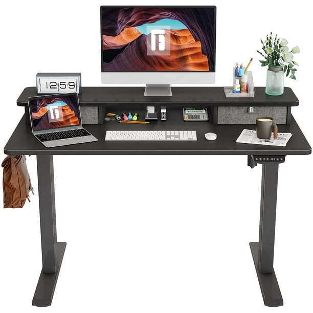 FEZIBO Electric Standing Desk with Drawers and Storage Shelf, Sit Stand