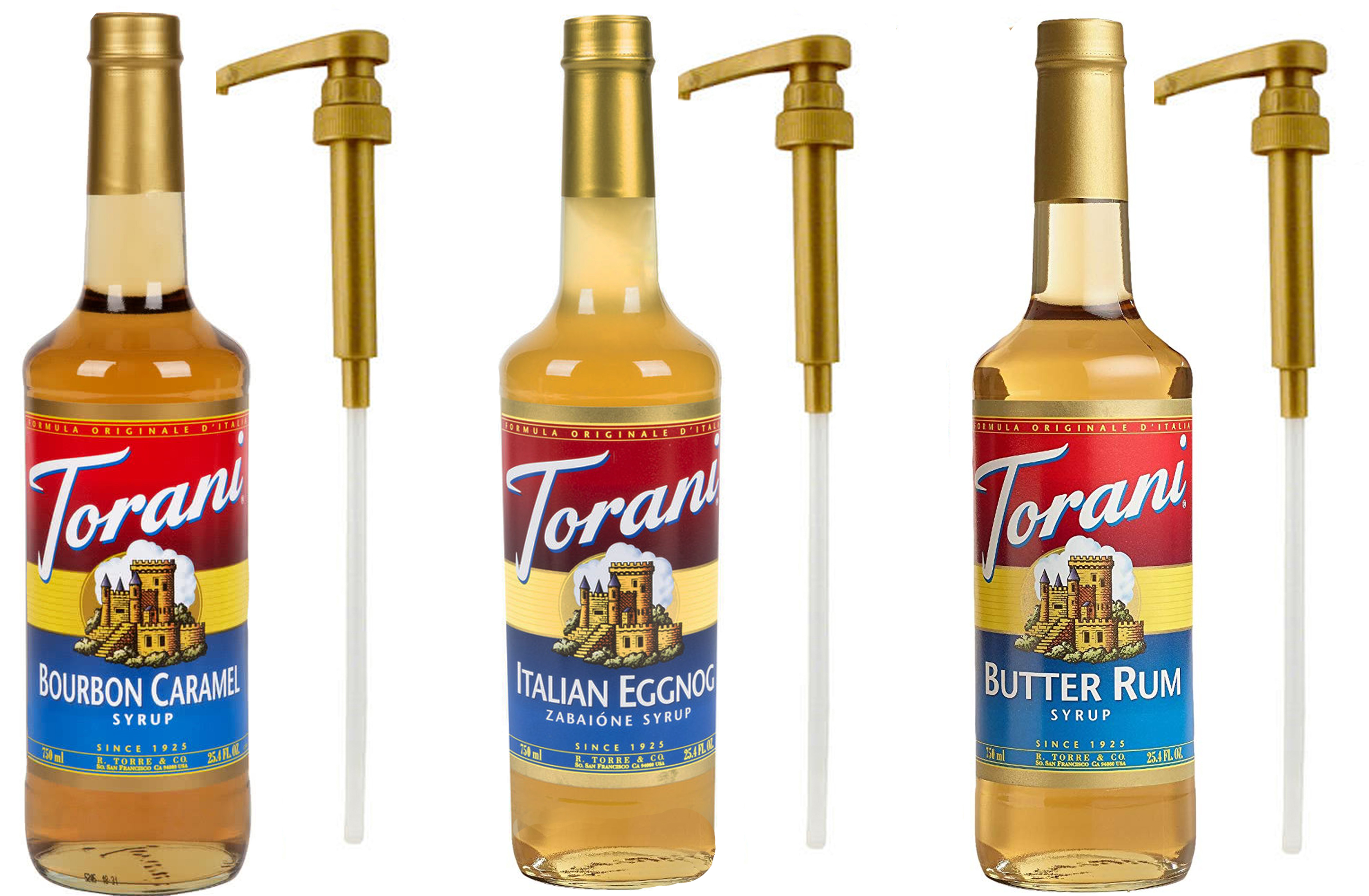 Torani Syrups Bourbon Caramel, Italian Eggnog, Butter Rum, 25.4 Ounce