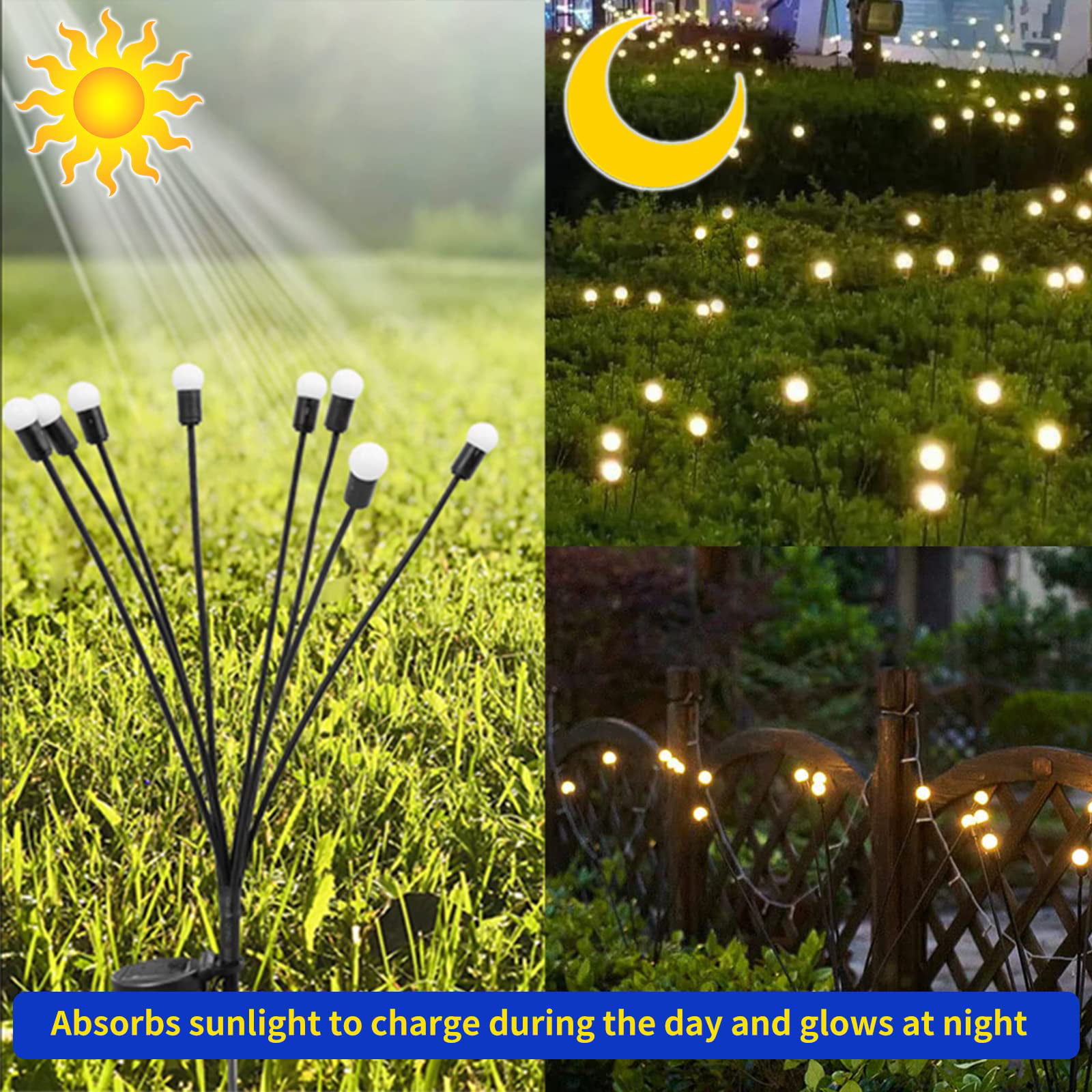 Solar Powered Firefly Lights, Solar Lights Outdoor Waterproof, Warm White Light  Bulbs Starburst Swaying, Solar Garden Decorative Lights, for Path Landscape Outdoor  Decorative Lights (4 pcs)