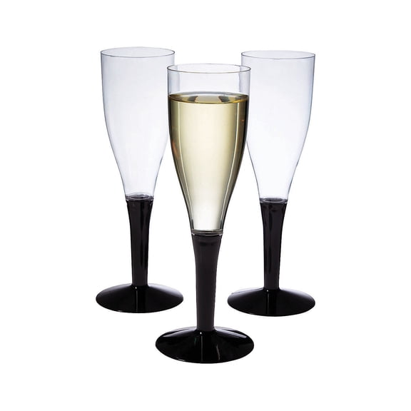 Black Stem Champ Flutes Clear 10 Pc - Party Supplies - 10 Pieces