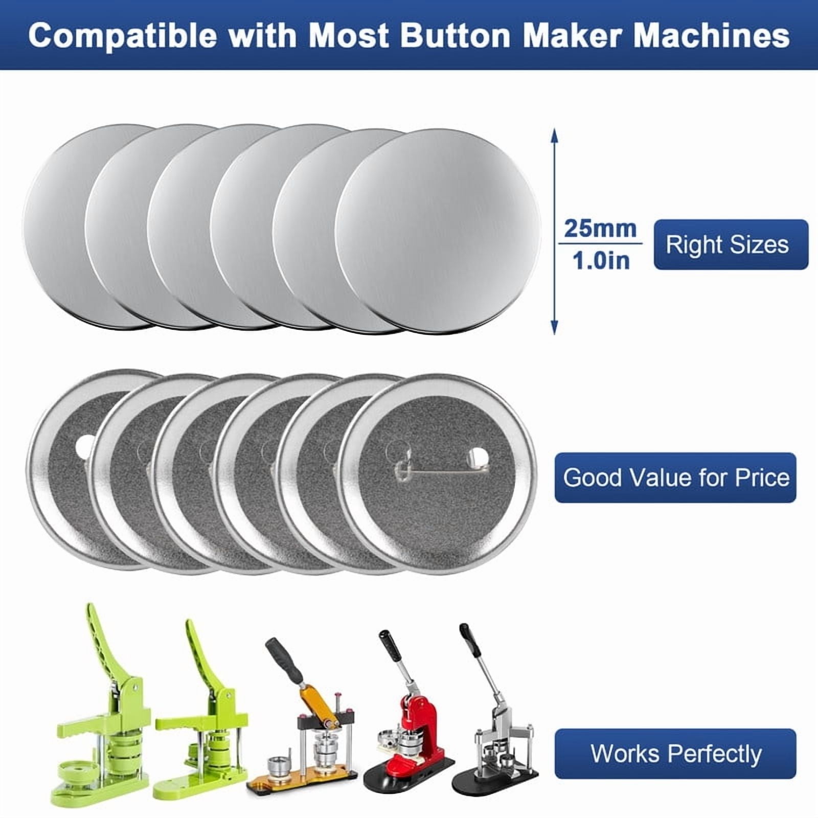 25MM Metal Blank Button Badge Parts with Blank Paper for Button Maker Machine Pin Maker Button Press, including 200PCS Metal Shell, 200PCS Metal Back Cover, 200PCS Transparent Film