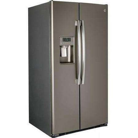 GE - 23.0 Cu. Ft. Side-by-Side Refrigerator with External Ice & Water Dispenser - Fingerprint resistant slate