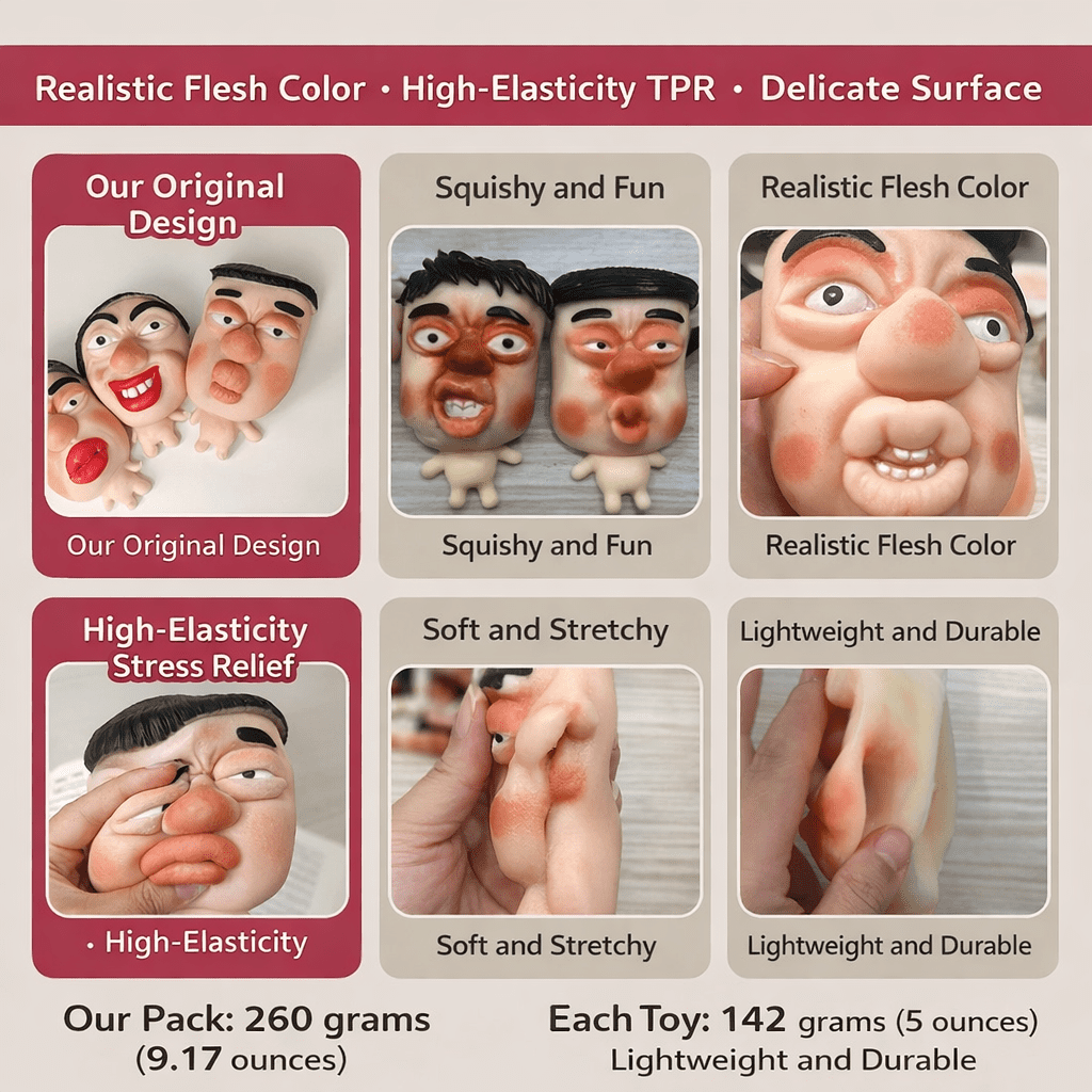 4 Pack Funny Colleague Squishy Stress Toys, Novelty Face Squeeze Fidget Toys, Soft High Elasticity TPR Decompression Desk Toys for Adults, Assorted Styles