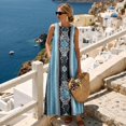 thumbnail image 4 of Jiueut Blue Black Floral Print Women's Summer Maxi Dress Sleeveless Crewneck Casual Linen Look Summer Dresses for Women Loose Beach Vacation Tank Dress with Pockets, L, 4 of 7