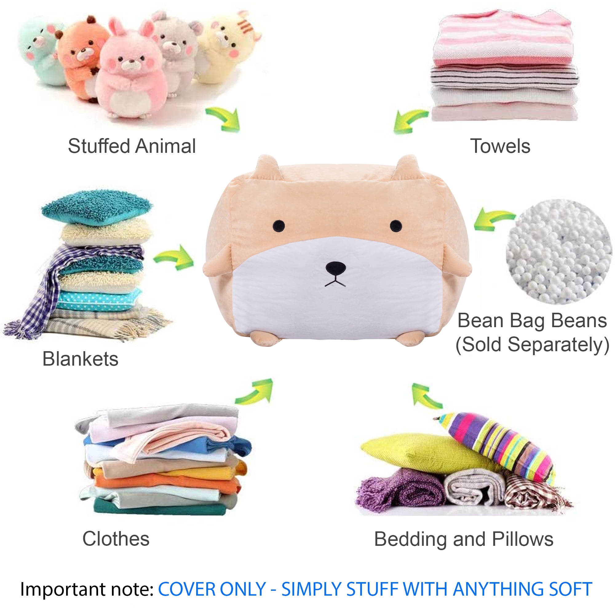 Posh Creations Bean Bag Chair Stuffable Cover, Soft Cover, Kids, 1.5 ft, Tan
