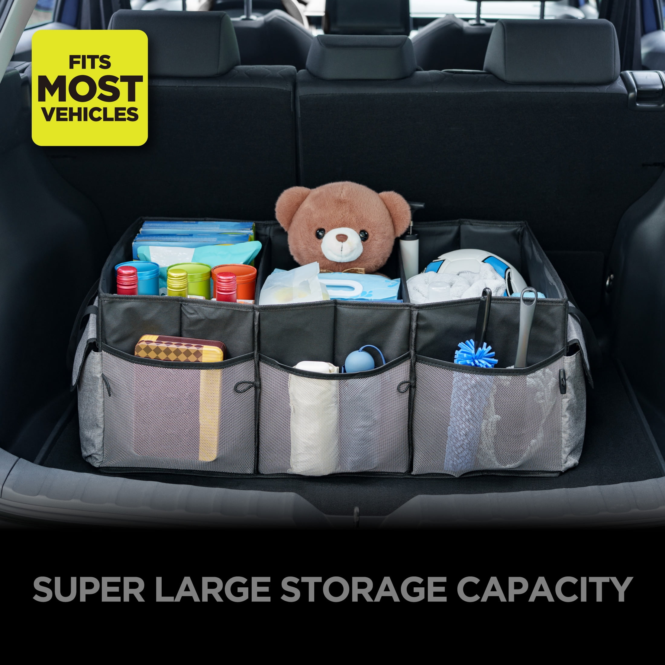 Auto Drive Super Jumbo Trunk Collapsed Organizer for Car ,3 Compartments 26.77x16.33x11.22"