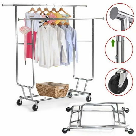 Supreme Garment Rack - Heavy Duty Steel Double-bar Garment Rack Hanger Silver