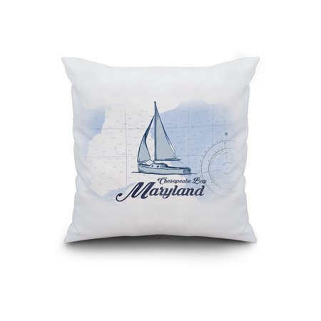 Chesapeake Bay, Maryland - Sailboat - Blue - Coastal Icon - Lantern Press Artwork (20x20 Spun Polyester Pillow, Custom