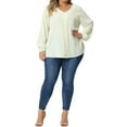 thumbnail image 2 of Unique Bargains Women's Plus Size Long Sleeve V Neck Chiffon Pleated Front Tops 4X Apricot, 2 of 6