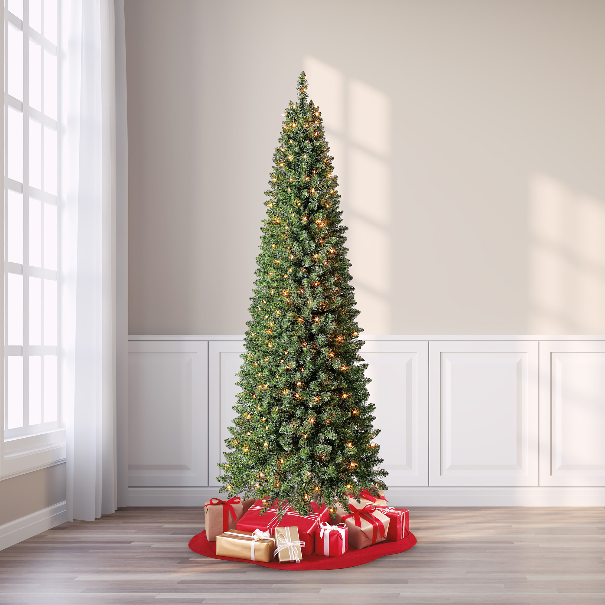 7' Holiday Time Prelit 250 Clear Incandescent Lights, Brinkley Pencil Pine Artificial Christmas Tree - image 4 of 8