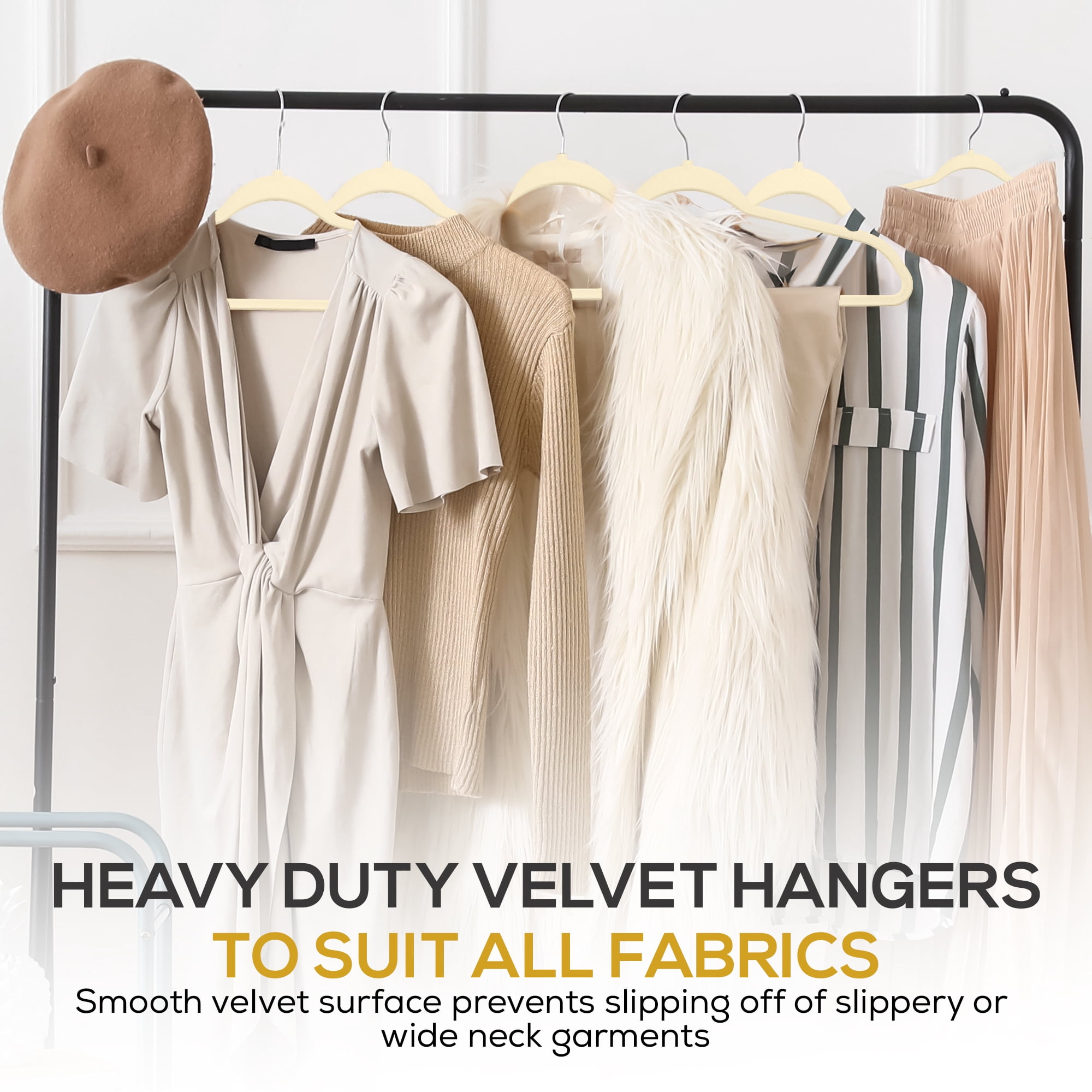 Techzoo Premium beige Velvet Hangers 15 Pack - Space Saving Felt Hanger, Non Slip Clothes Hangers for Closet, Heavy Duty Hanger for Coats, Shirts & Pants, 360° Swivel Hook, Hold Up to 10 lbs