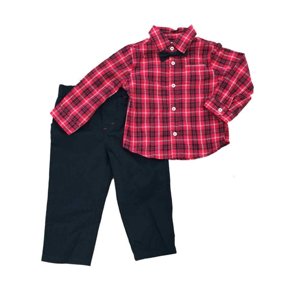 First Impressions Infant Boy 2 Piece Dress Up Red Plaid Shirt Black Pants 12m