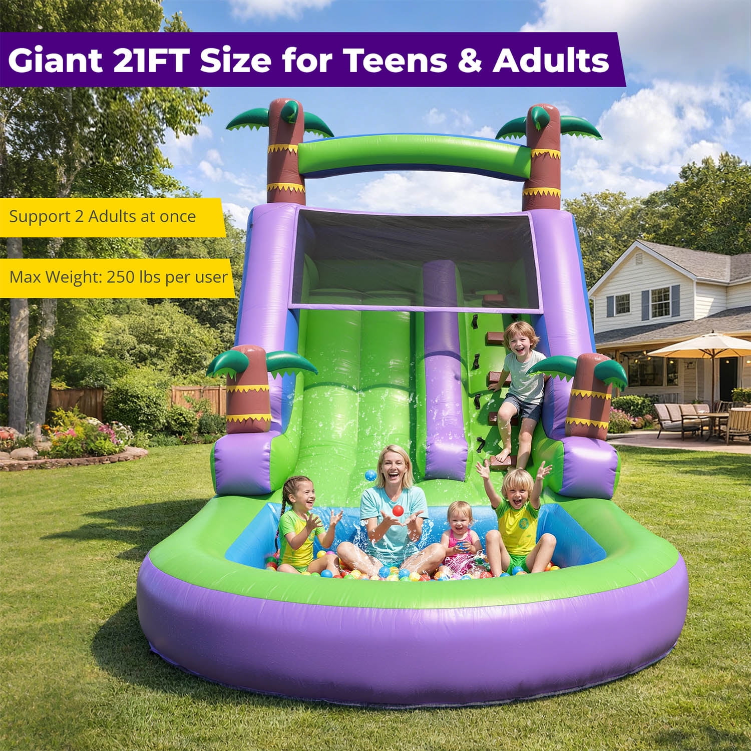 Relunch Inflatable Water Park Bounce House with Blower, Slide & Splash Pool for Kids Adults Outdoor