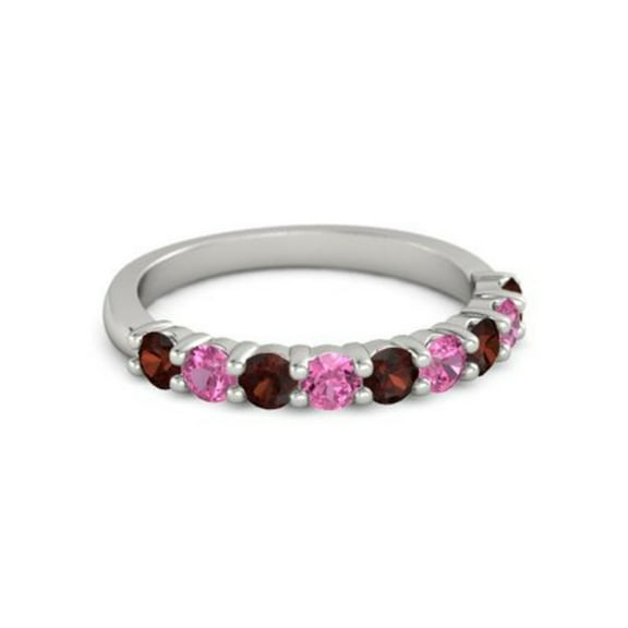 925 Sterling Silver Round 2.50 MM Garnet Pink Tourmaline Eternity Women Ring