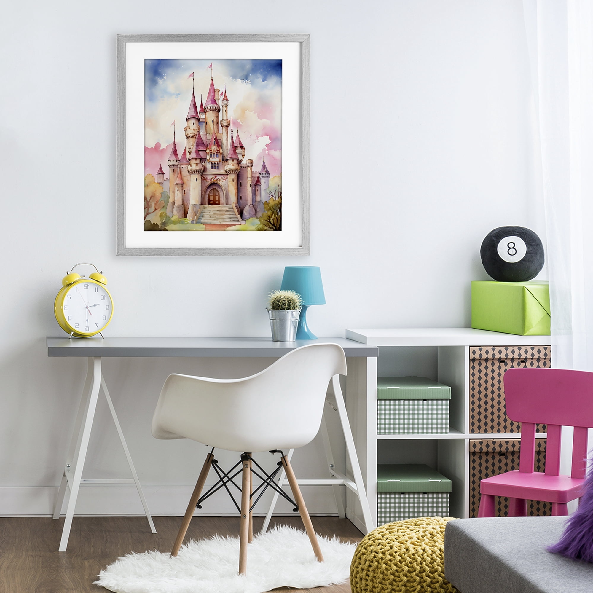 Stupell Industries Princess Castle Watercolor Portrait Gray Framed Print Under Glass, design by Creative Studio