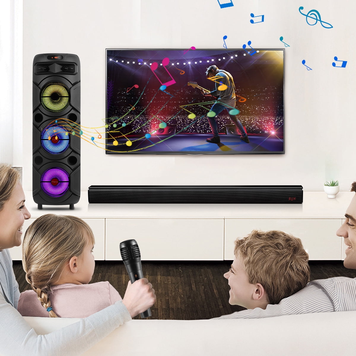 Portable Bluetooth Speaker Triple 8" Wireless Speaker w/ Mic Handle Sound Singing PA System AUX FM